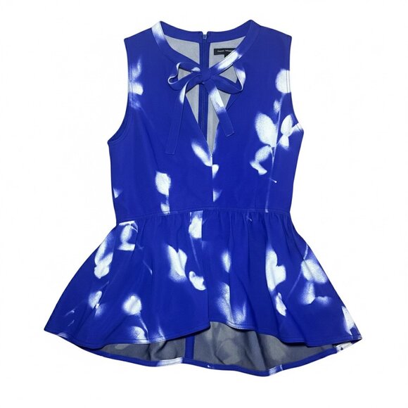 Size 6 Proenza Schouler Blue Pattern Cross Front Blouse "Cady" - Picture 1 of 5